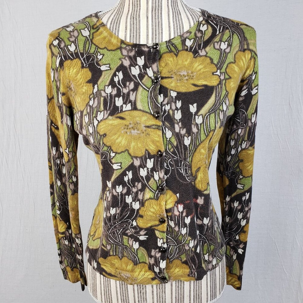 Ann Tailor LOFT Pima Cotton Cardigan Art Nouveau Floral Print Boho Y2K size MP